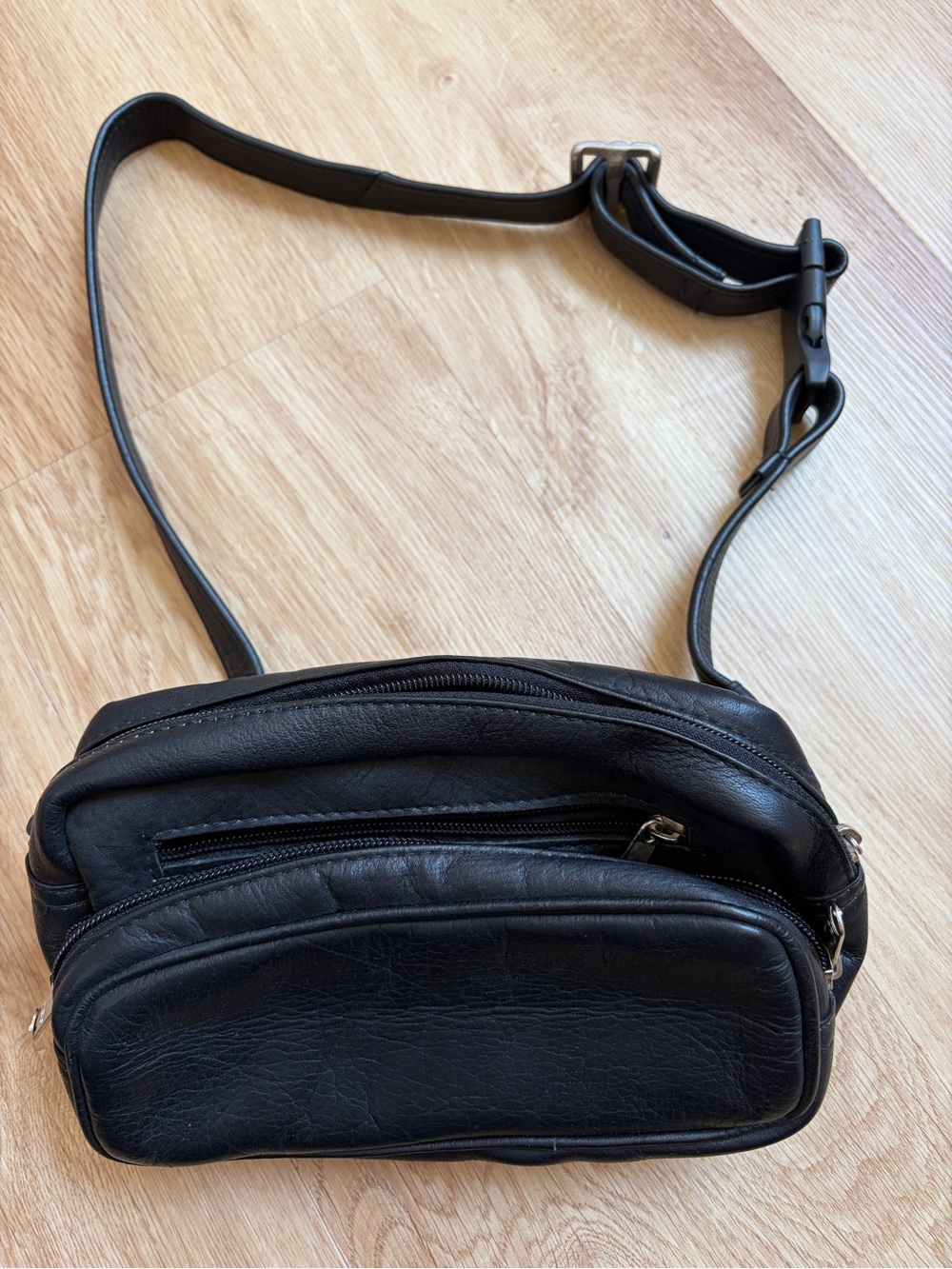 Black Leather Waist Belt Bag Unisex Minimalist Everyday Fanny Pack